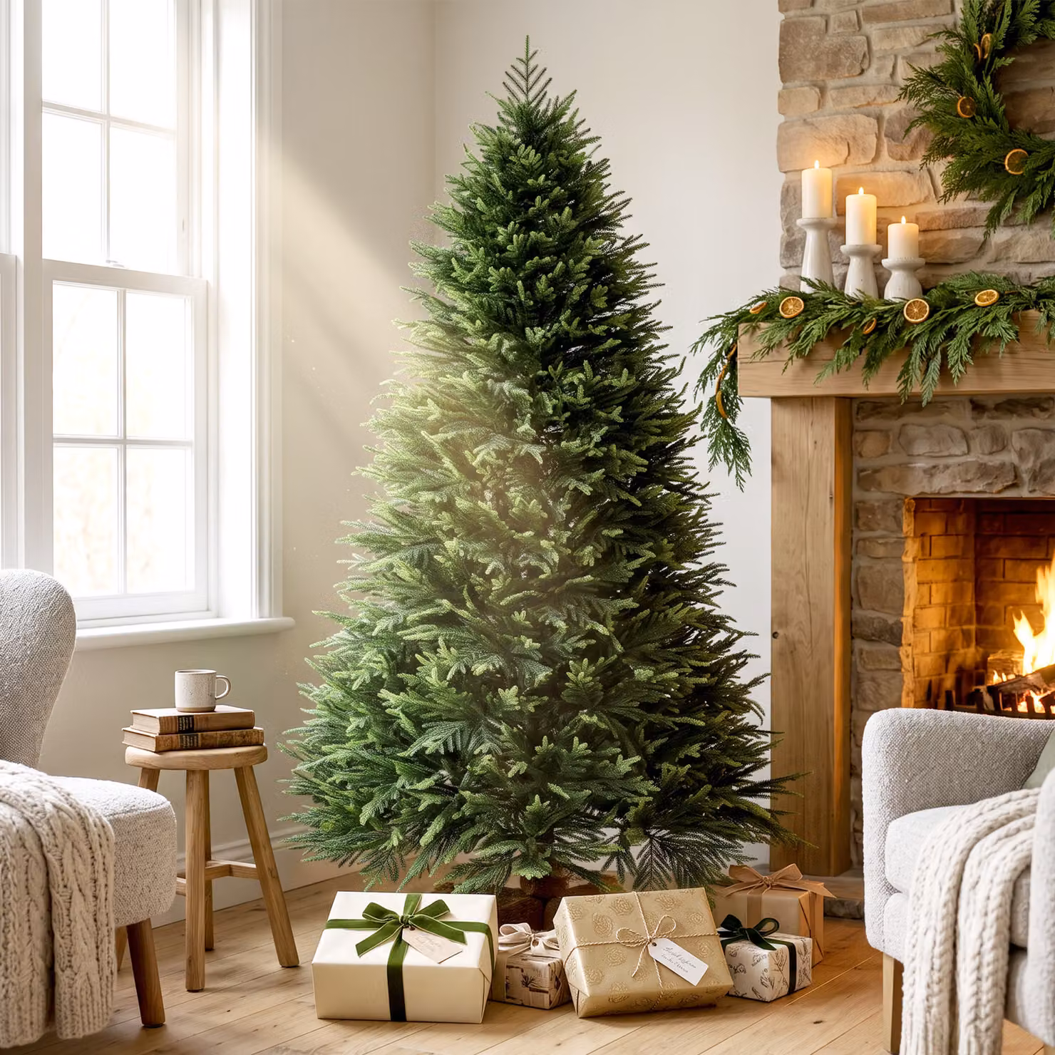HOMCOM 6ft Artificial Christmas Tree with Realistic PE and PVC Branch Tips and Fir Wood Base, Green – 2