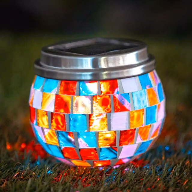 Garden Mile Solar Mosaic Glass Tabletop Lantern in Multicolour