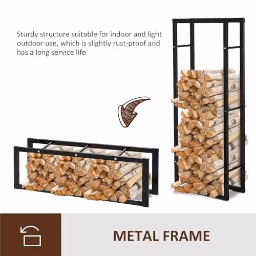 HOMCOM Metal Firewood Log Holder, Black, W/D/H: 60 x 25 x 150 cm – 4