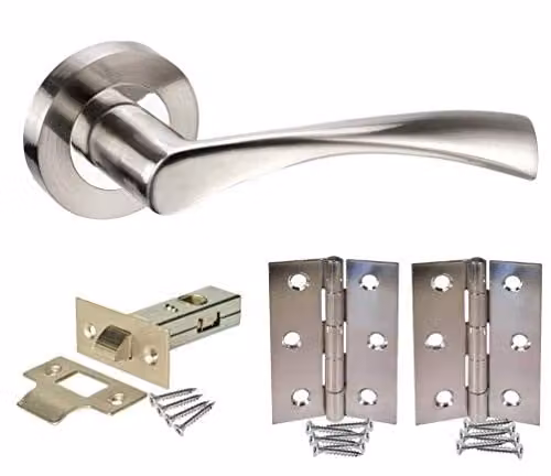 Golden Grace Astrid Door Handles with Rosette Set in Silver Satin Nickel and Polished Chrome – 1