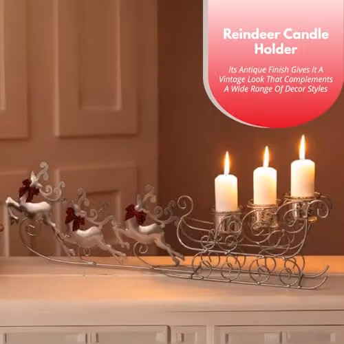 Marco Paul Interiors Silver Sleigh Reindeer Glass Tealight Holder Christmas Table Centrepiece – 5