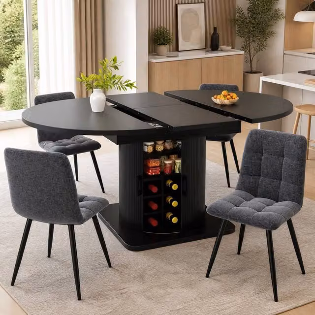 STILVORA Extendable Modern Dining Table in Black Matt MDF and Metal – 1