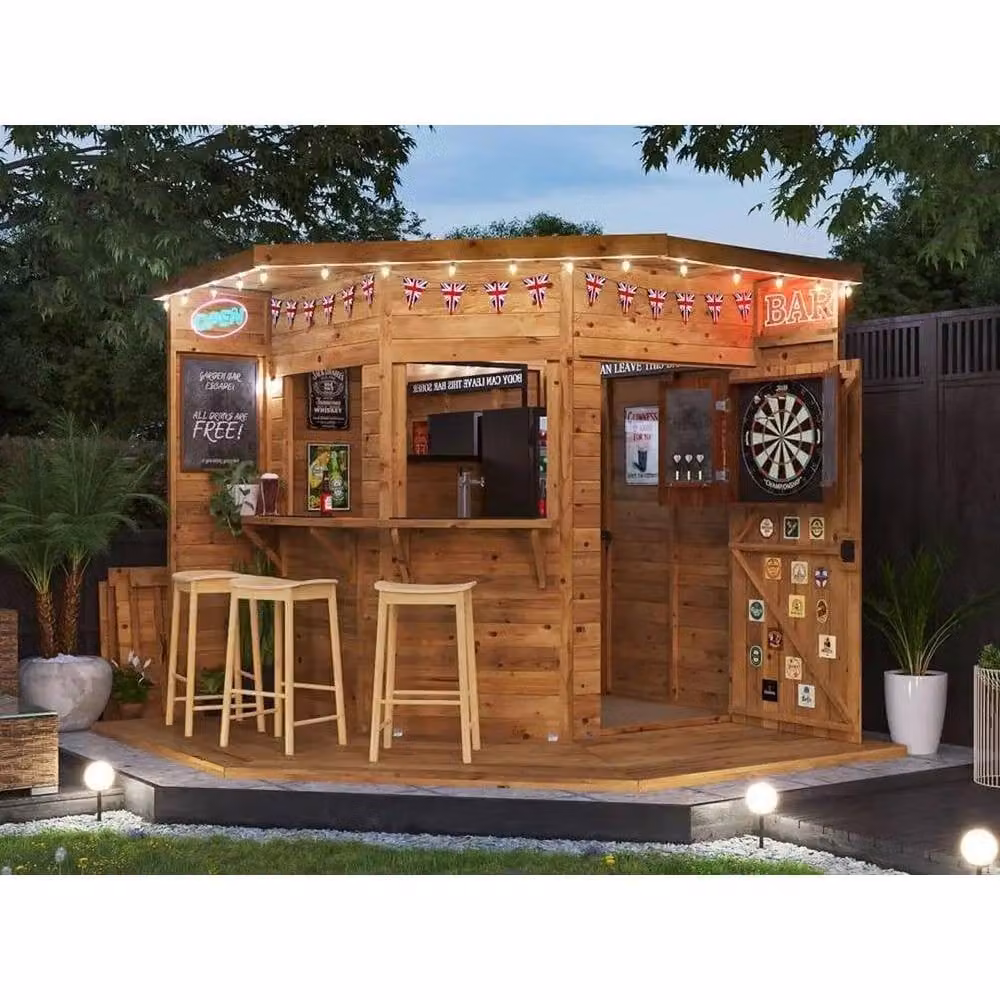 Dunster House Corner Garden Bar in Brown, Pressure Treated Wood, W/D/H: 240 x 240 x 240 cm – 2