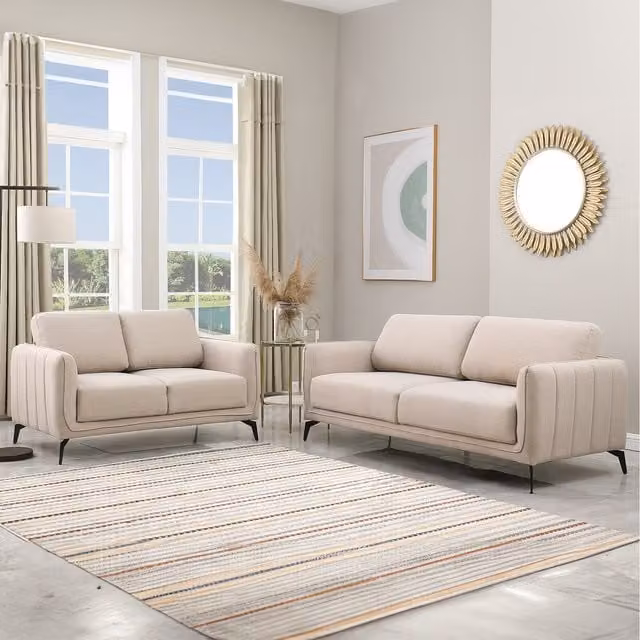 More4Homes Oslo Scandinavian Style Fabric 2 and 3 Seater Sofa Set in Beige and Yellow