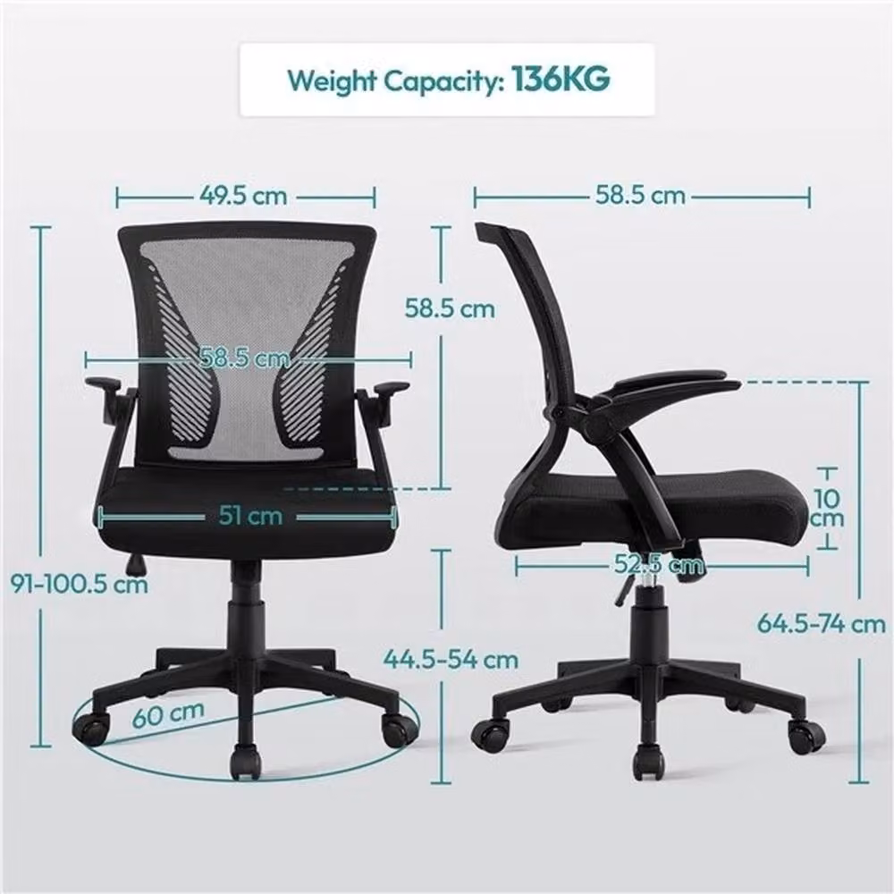 VOGREX Black Fabric Mesh Task Chair with Adjustable Lumbar Support and Armrests – 2