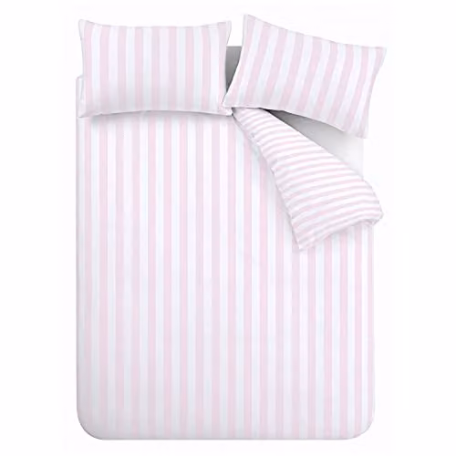 Sassy B Stripe Tease Reversible Duvet Cover and Pillowcase Set in White and Pink, W/D/H: 200 x 200 cm and 50 x 75 cm – 2