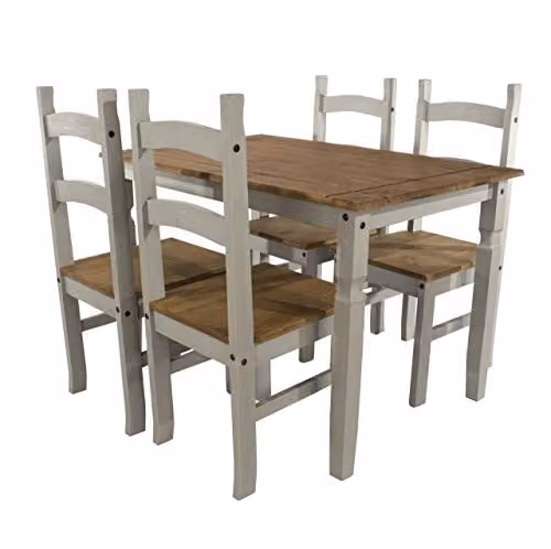 Core Products Corona Grey and Waxed Pine Rectangular Dining Table and Four Chairs Set – 2