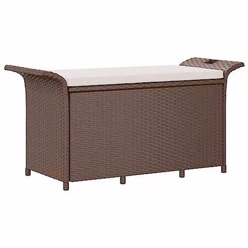 vidaXL Poly Rattan Garden Bench with Beige Cushions, Brown, W/D/H: 116 x 46 x 57 cm