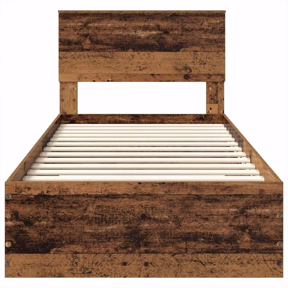 Berkfield Home Bed Frame with Headboard in Old Wood Brown, W/D/H: 90 x 190 cm – 4