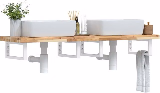 Berkfield Home Wall Mounted Basin Shelf in Brown Acacia Wood and Steel