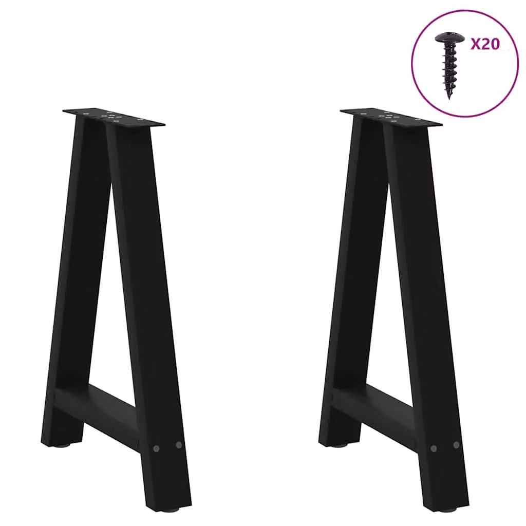 Berkfield Home A-Shaped Steel Coffee Table Legs, 2 Pieces, Black, W: 60 cm, H: 72-73 cm – 2