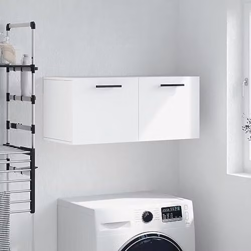 vidaXL Modern Wall Mounted Cabinet in White MDF with Hinged Doors, W/D/H: 80 x 35 x 35 cm – 2