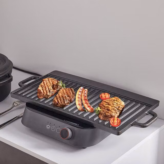 Livingandhome Non-Stick Reversible Cast Iron Griddle Pan, Dark Grey