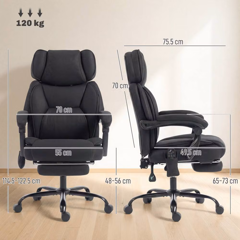 STILVORA Black Synthetic Leather Executive Massage Office Chair with Recline, Footrest and Headrest – 3