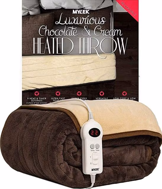 Mylek Electric Heated Throw Blanket in Chocolate and Cream, W/D/H: 160 x 120 cm