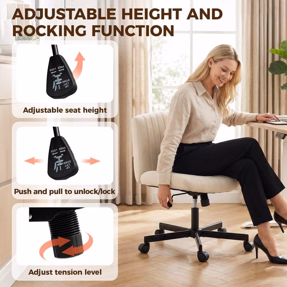 STILVORA Beige Fabric Swivel Task Chair with Castors and Metal Frame – 5