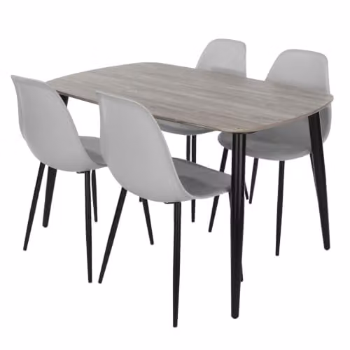 Core Products Aspen Rectangular Dining Table and 4 Curve Plastic Chairs in Grey Oak and Black, W/D/H: 120 x 80 x 75 cm – 1