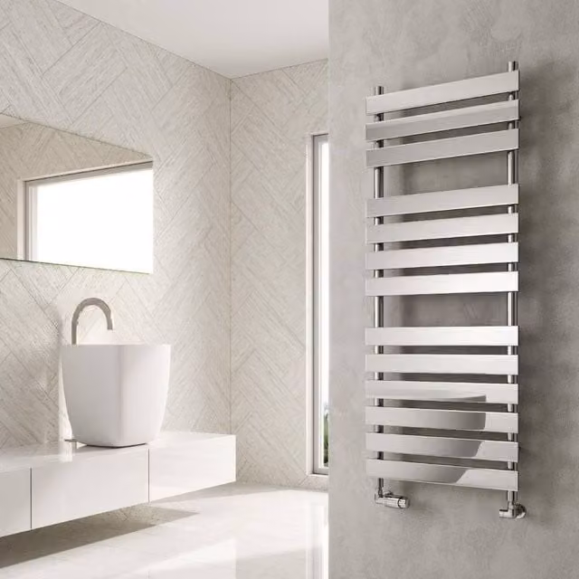 Bathroom Kingdom Trento Chrome Designer Flat Panel Heated Towel Rail, Silver, H: 1300 mm, W: 500 mm