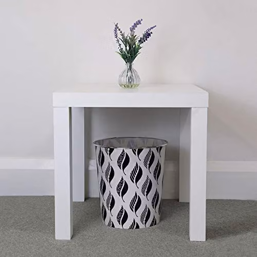 JVL Small Leaves Waste Paper Bin in Black, White and Silver, W: 24.5 cm, D: 26.5 cm – 2