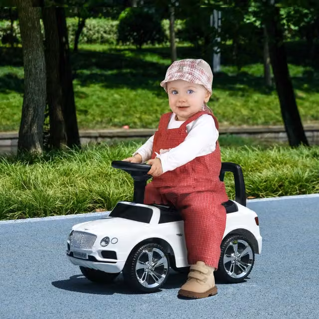 AIYAPLAY Bentley Licensed White Foot to Floor Ride on Car with Music and Horn