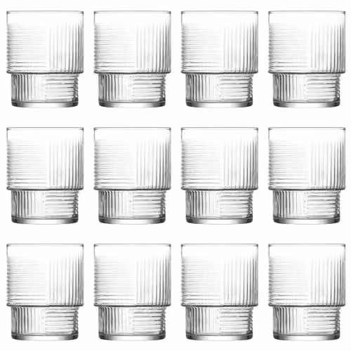 LAV Helen Stackable Cut Glass Tumbler Set, Transparent, 12 x 325 ml