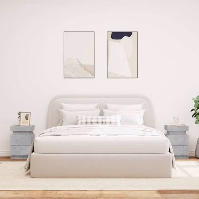 Berkfield Home Beautiful Bedside Cabinets with Integrated LED Lights, Set of 2, Concrete Grey, W/D/H: 35 x 39 x 55 cm – 1