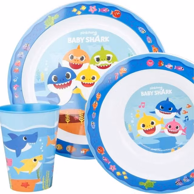Stor Baby Shark Microwave Safe 3 Piece Set in Blue and Multicolour
