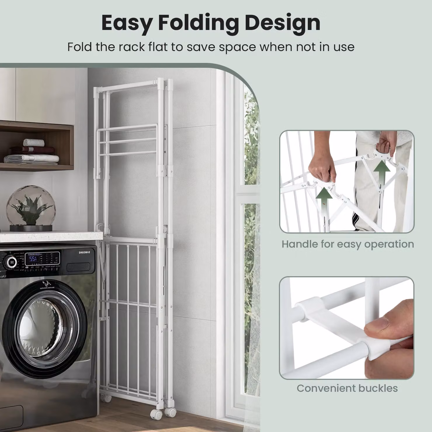 Costway H-shaped Collapsible Clothes Drying Rack with Lockable Wheels in White – 2