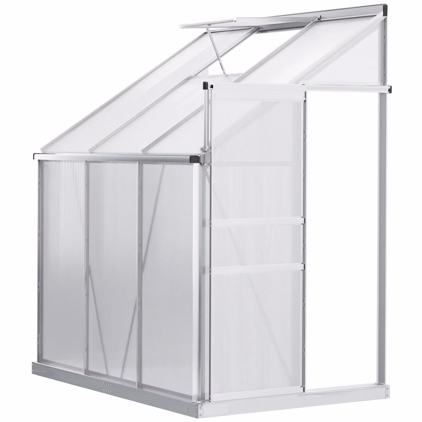 OUTSUNNY Lean-to Polycarbonate Greenhouse with Sliding Door in Clear, W/D/H: 182.88 x 121.92 x 214.0 cm – 2