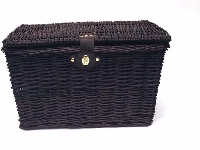 Topfurnishing Picnic Hamper Lidded Rattan Basket with Latch in Brown, Diameter: 28 cm