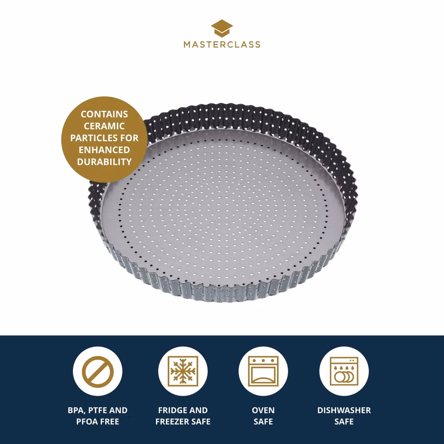 MasterClass Non-stick Round Fluted Tart Tin, Black, Diameter: 30 cm – 6