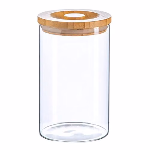 Argon Tableware Scandi Airtight Glass Storage Jar with Solid Wood Lid in Transparent, 1 l
