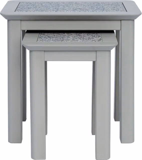 Perth Nest of 2 Tables with Natural Stone Insets in Soft Grey
