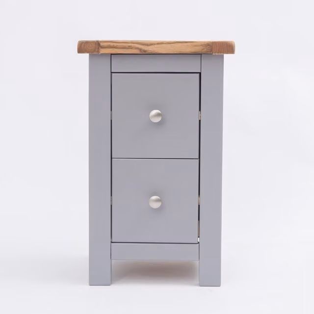 Mirano 2 Drawer Petite Bedside Cabinet in Grey and Silver with Chrome Knob