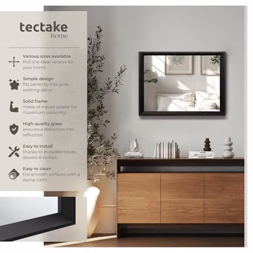 tectake Minimalist Rectangular Wall Mirror in Black, W/H: 50 x 70 cm – 2