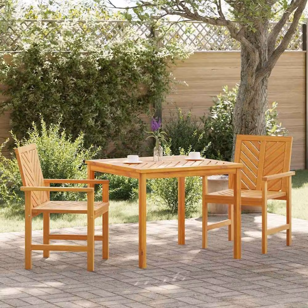 Berkfield Home Modern 3 Piece Acacia Wood Garden Dining Set in Brown – 2
