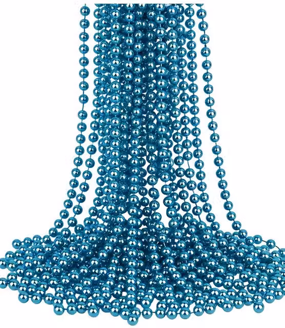 Neel Blue Metallic Christmas Bead Chain, 9m Shiny Pearl Garland in Teal and Turquoise