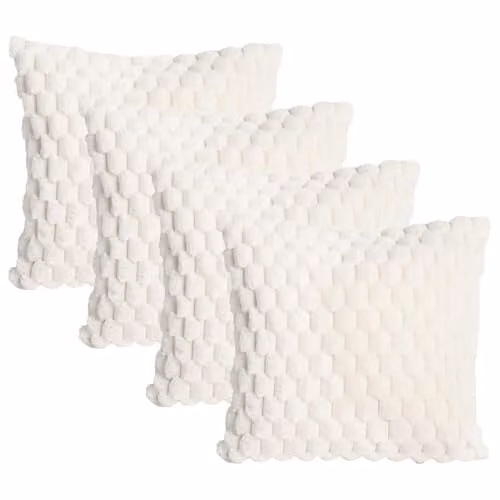 OHS Pack of 4 Faux Fur Waffle Cushion Covers in Beige and White, W/D/H: 45 x 45 x 45 cm