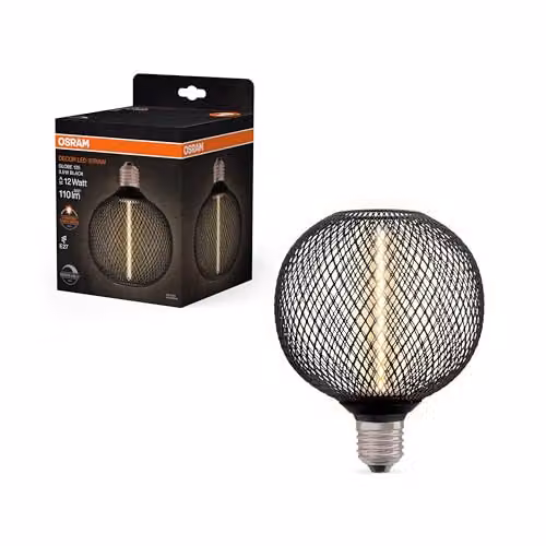 Osram Decor LED Straw Filament Globe Lamp Bulb, Black and Gold, 12W Warm White, Dimmable, E27 – 1