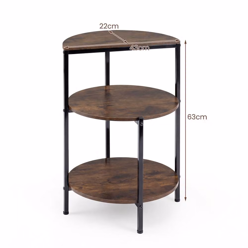 Gymax Set of 2 Industrial Round Side Tables, 3-Tier Brown Metal End Tables – 8