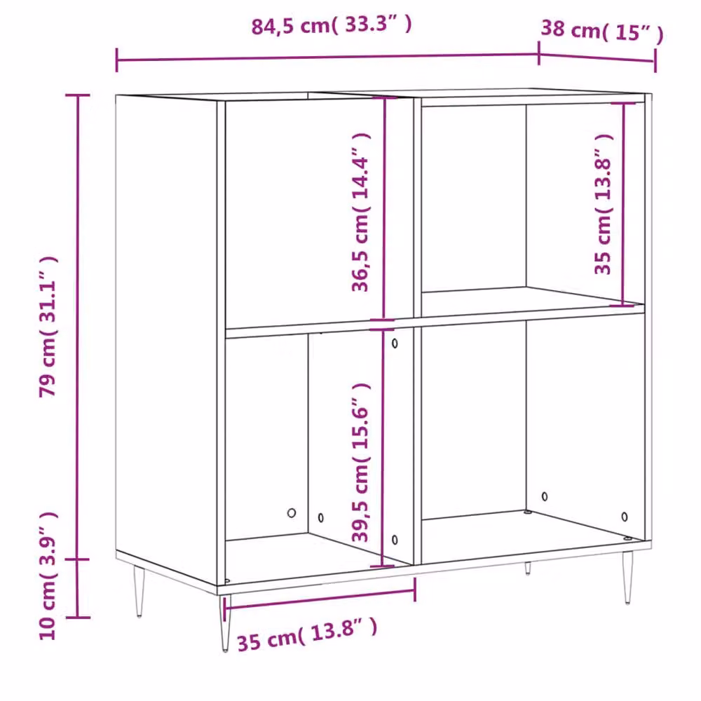 Berkfield Home Record Cabinet in Black, W/D/H: 84.5 x 38 x 89 cm – 5