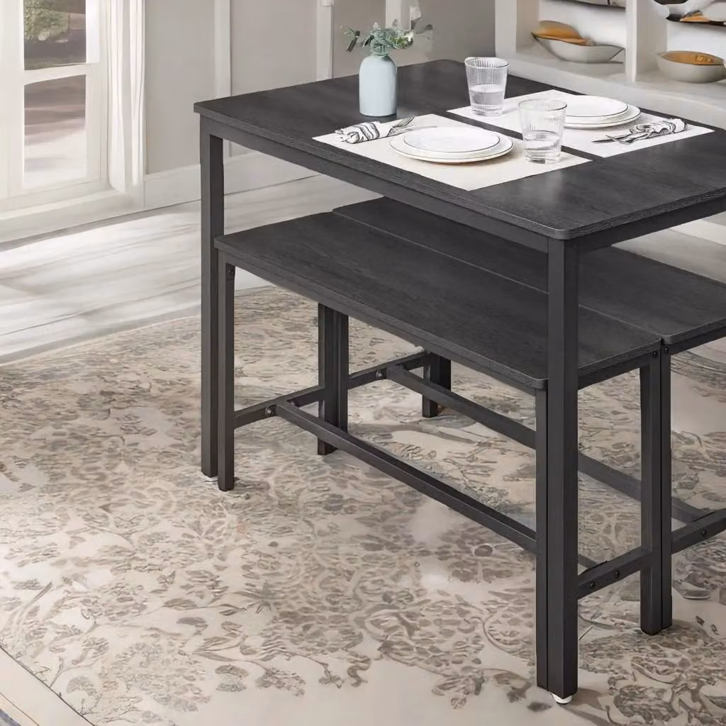 Rafaelo Mobilia Industrial Dining Table Set with 2 Benches in Black, W/D/H: 140 x 70 x 75 cm – 2