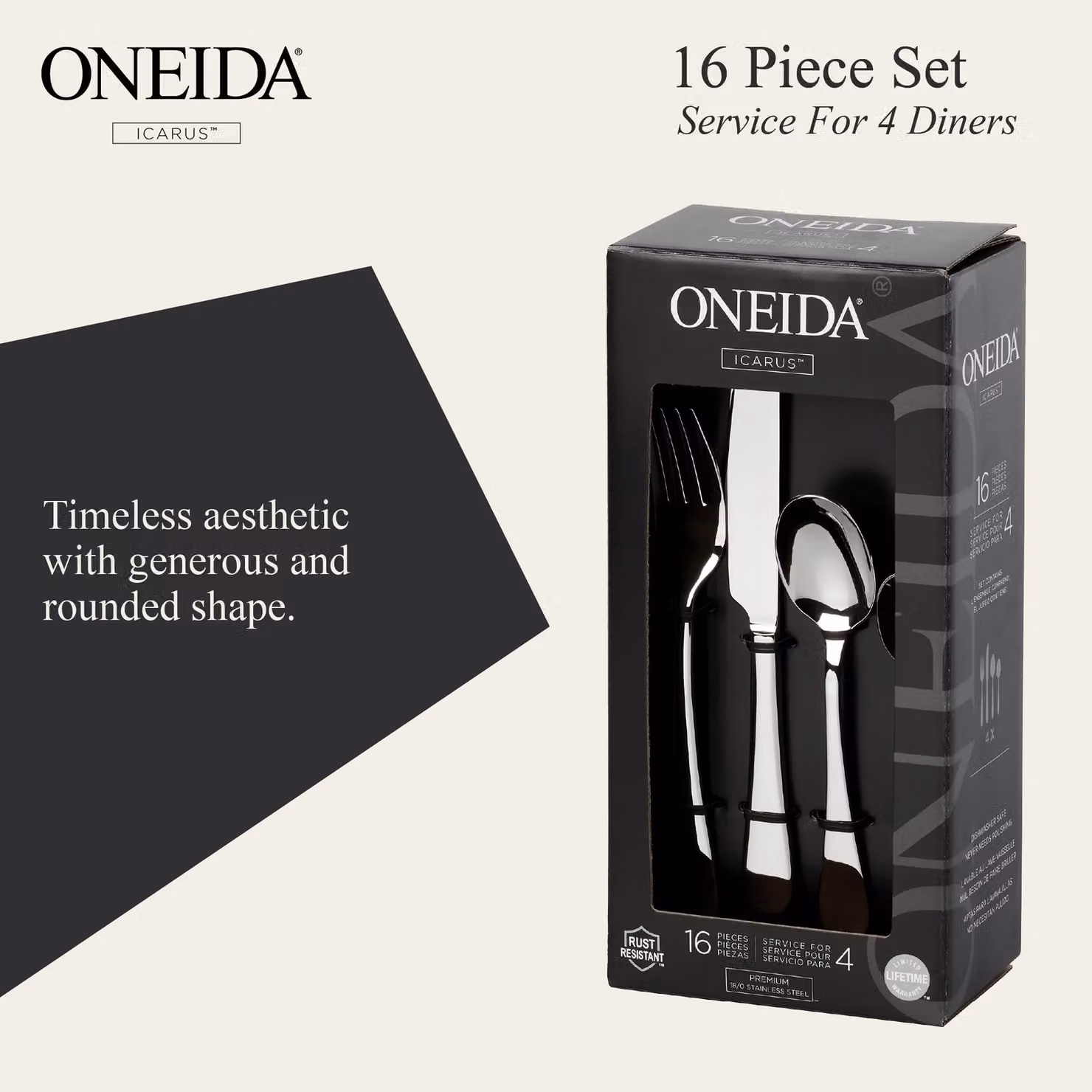 Oneida Icarus 16 Piece Stainless Steel Cutlery Set in Silver – 3