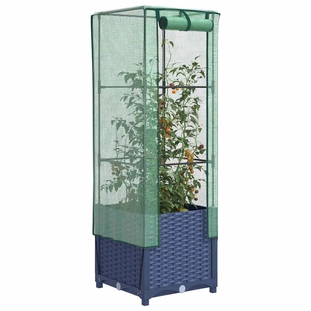 Berkfield Home Raised Bed with Greenhouse Cover in Dark Grey, W/D/H: 40 x 40 x 139 cm – 2
