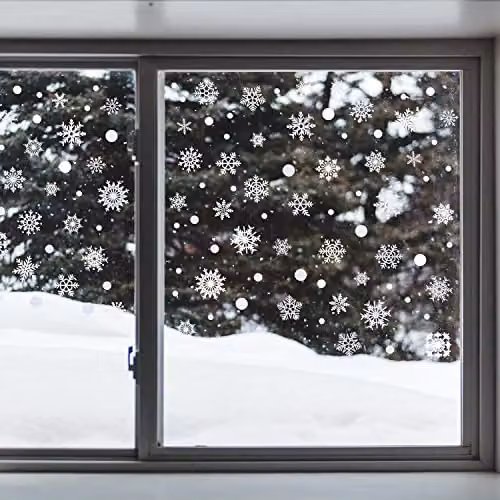WALPLUS White Snowflake Christmas Window Stickers, 138 Piece Reusable Double Sided Window Clings – 3