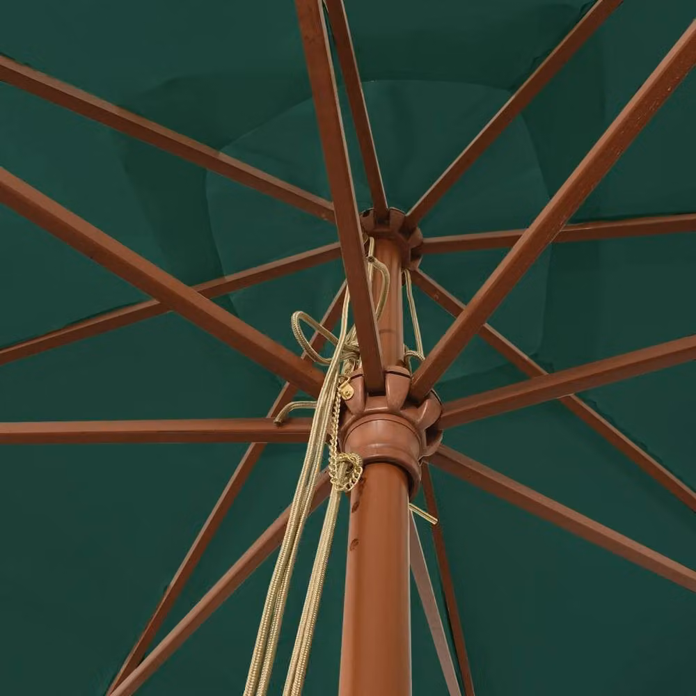 Berkfield Home Garden Parasol with Wooden Pole, Green, W/D/H: 300 x 300 x 273 cm – 3