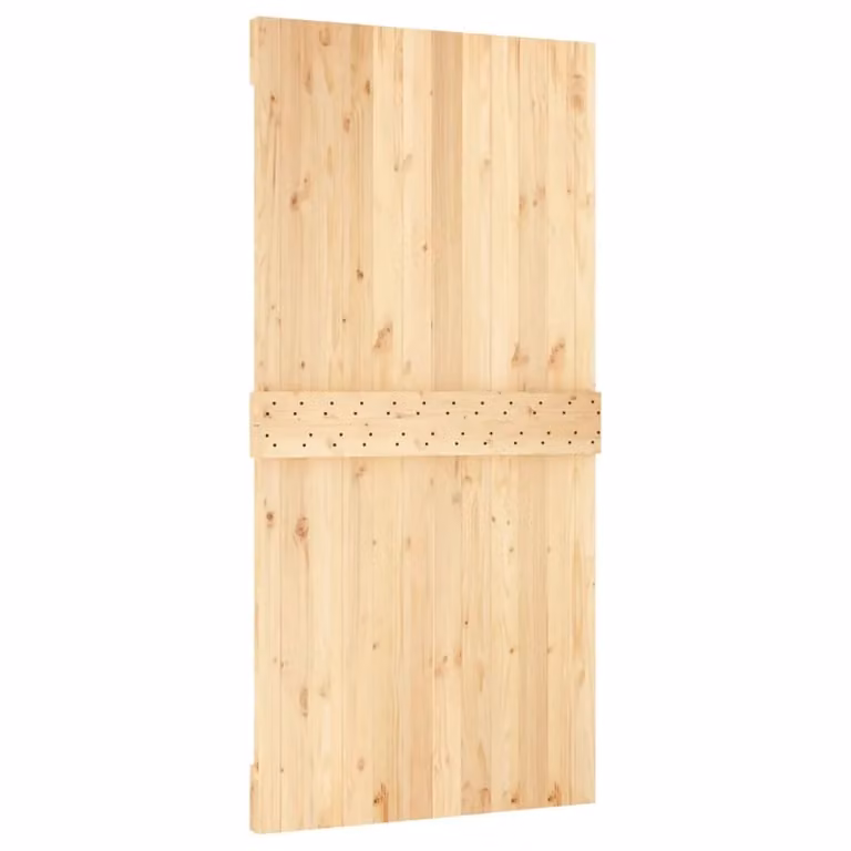 Berkfield Home Rustic Brown Solid Wood Pine Sliding Door with Hardware Set W: 100 cm, H: 210 cm