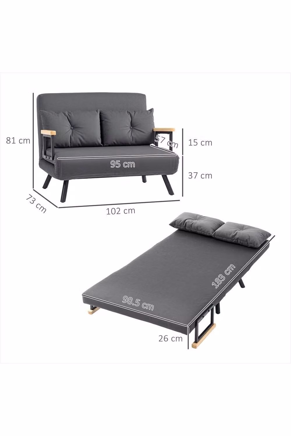 ERGOVEXA 4-in-1 Velvet Double Sofa Bed in Grey with Scatter Cushions – 2