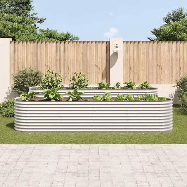 Berkfield Home Garden Galvanised Steel Raised Bed in Silver, W: 400 cm, D: 80 cm, H: 81 cm