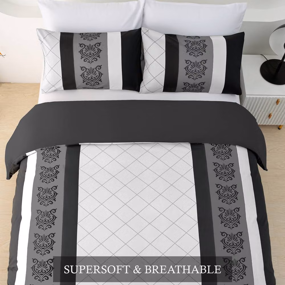 Lazzaro Super King 3-Piece Microfibre Duvet Set in Black with Zipper Closure – 8